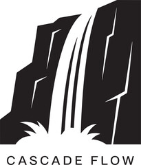 Dramatic Cascade Flow Illustration with Craggy Rocks and Powerful Water on Transparent Backdrop © fay009