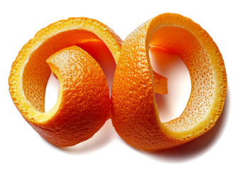 orange spiral citrus peels isolated on a transparent background	
