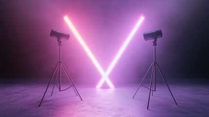 Neon Lights and Dramatic Lighting Effects Creating a Captivating Visual Experience in a Modern Studio Environment