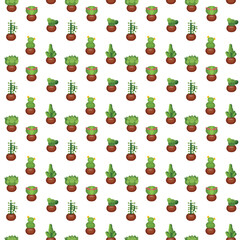 Cactus in a clay pot. Exotic plant. Seamless pattern. Vector illustration.