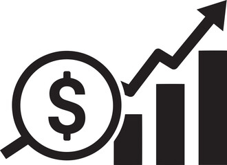 Financial growth analysis icon with bar chart and magnifying glass
