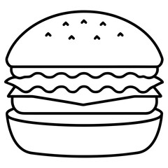 Vector art of simple line drawing of a hamburger isolated on white background