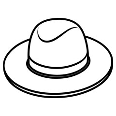 Vector art of simple black and white outline illustration of a fedora hat isolated on white background