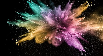 Colorful Powder Exploding on Black Background Creates Dynamic Effect