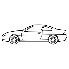 Vector art of line art drawing of a coupe car isolated on white background