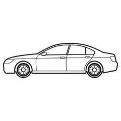 Vector art of line art drawing of a sedan car isolated on white background