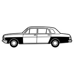 Vector art of outline illustration of a classic sedan car isolated on white background