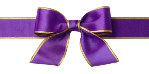 Elegant purple and gold ribbon bow perfect for festive gift wrapping and decor