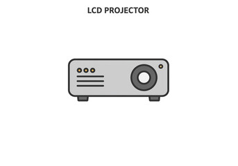 Obraz premium Illustration of a gray lcd projector with a lens and vents on a white background