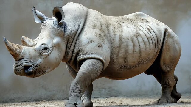Majestic Rhino Stance: Powerful Wildlife Portrait in Natural Habitat, Horned Beast