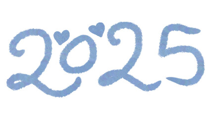 Fuzzy 2025 Numerals with Hearts, Representing the New Year, Celebration on transparent background