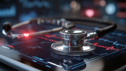 聴診器とデジタル心電図画面