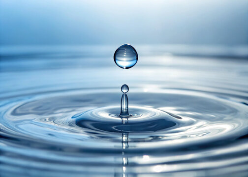 A close-up of a water droplet forming ripples on the surface of water