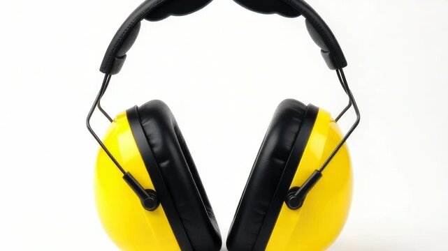 A pair of yellow ear muffs stacked on top of each other, perfect for cold weather accessories or design concept