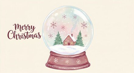 Obraz premium Charming Winter Scene Inside a Snow Globe with Merry Christmas Greeting