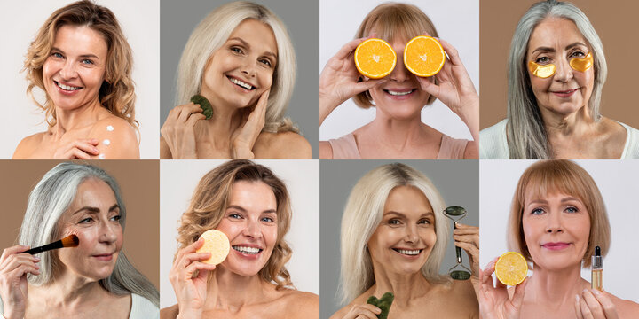 A vibrant collage showcases women indulging in various skin care routines at home. Each section highlights different pampering activities, emphasizing self-care and wellness.