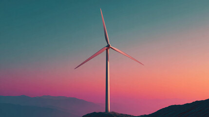 Vibrant Twilight: Wind Turbine Silhouettes Against Sunset Hues for Renewable Energy