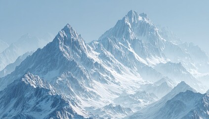 Obraz premium Snowy mountain range panorama, clear sky, digital art, desktop wallpaper