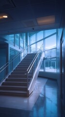 Obraz premium vertical staircase view in empty back office wing with sterile atmosphere