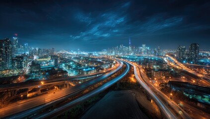 Fototapeta premium Night Cityscape Elevated Highway Interchange, Toronto