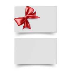Gift card with realistic red bow Vector illustration