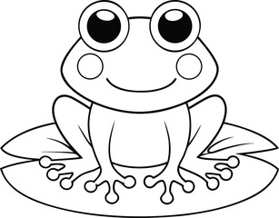 Fototapeta premium Cute Cartoon Frog Sitting on a Lily Pad Coloring Page Illustration for kids