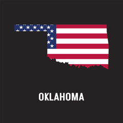 Oklahoma state map contour. In style of USA flag.