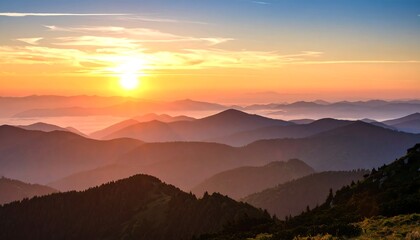 Majestic mountain range bathed in the warm golden light of a breathtaking sunrise