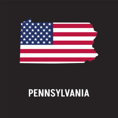 Pennsylvania state map contour. In style of USA flag.