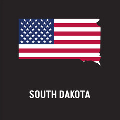 South Dakota state map contour. In style of USA flag.