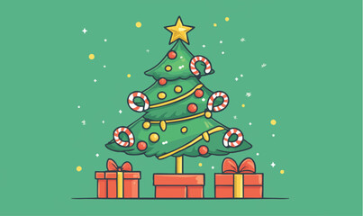Fototapeta premium Festive Christmas tree adorned with ornaments and gifts, creating a joyful holiday atmosphere