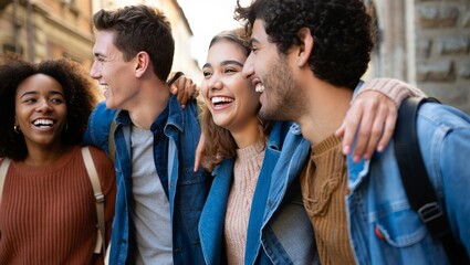 Diverse Group of Friends Laughing and Enjoying City Life