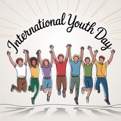 International Youth day 12th August. Young people jumping continuous line drawing. International youth day concept. Vector illustration minimalist design hand drawn.