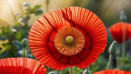 A detailed close-up of a beautiful red poppy flower in bloom.