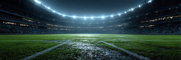 Exciting night match at a vibrant stadium with a well-lit field and cheering crowd in attendance