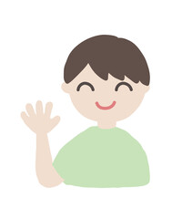 Smiling Boy Clipart with Various Hand Gestures / 笑顔の男の子のジェスチャーイラストセット1-7