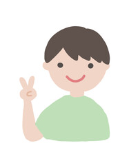 Smiling Boy Clipart with Various Hand Gestures / 笑顔の男の子のジェスチャーイラストセット1-2