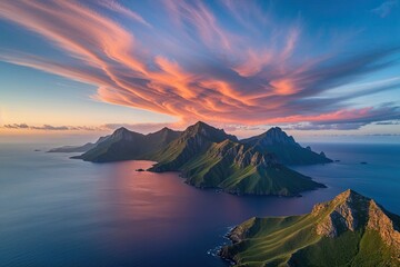Stunning Aerial Sunset Views of Pico Island Mountains and Cloud Patterns in the Azores Portugal