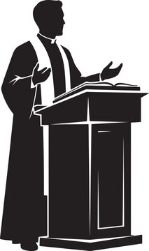Clergyman speaking from a pulpit with open book preaching