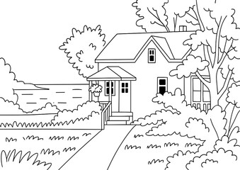 Obraz premium House coloring page printable free download for kids and adults easy
