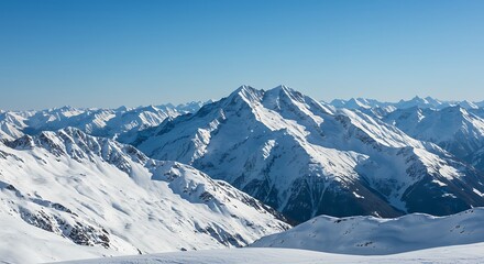 Snow Covered Mountain Range on Sunny Day in Winter