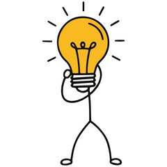 Stick figure holding a glowing lightbulb, symbolizing a brilliant idea or inspiration