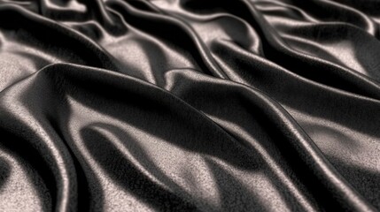 Fototapeta premium Smooth black silk fabric texture--luxury satin folds and wavy background. 