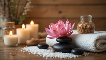 Spa Relaxation Lotus Flower and Stones.