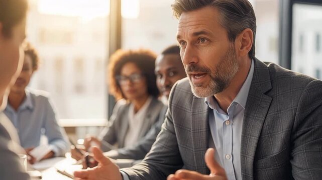 Business professionals engaging in productive brainstorming session with agreement and collaboration during corporate training workshop