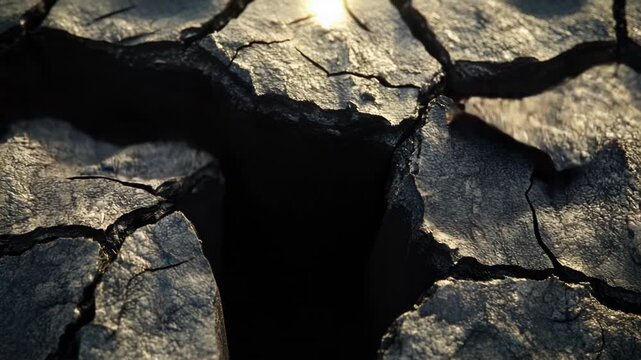 A detailed view of a cracked surface with intricate patterns and textures