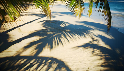 The stunning shadows of palm trees on warm sandy ground.