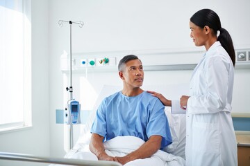 Obraz premium Patient Consultation with Female Doctor in Hospital Room