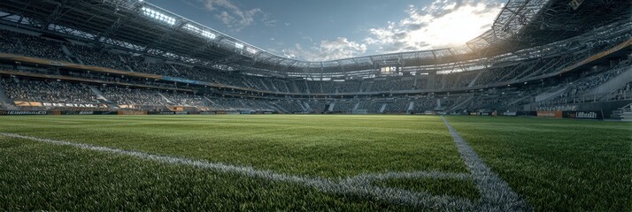 Stadium ready for an exciting soccer match on a sunny afternoon with spectators eagerly awaiting kickoff
