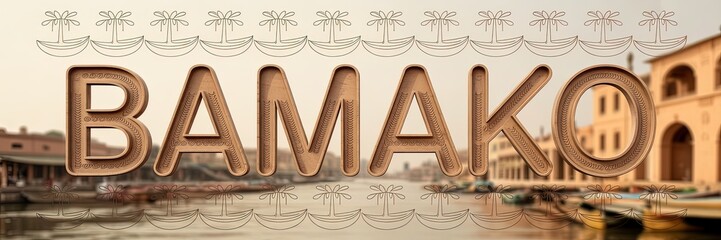 Bamako Cityscape with Historic Architecture and Riverfront, Warm Sepia Tone, Urban Travel Destination Banner Design
